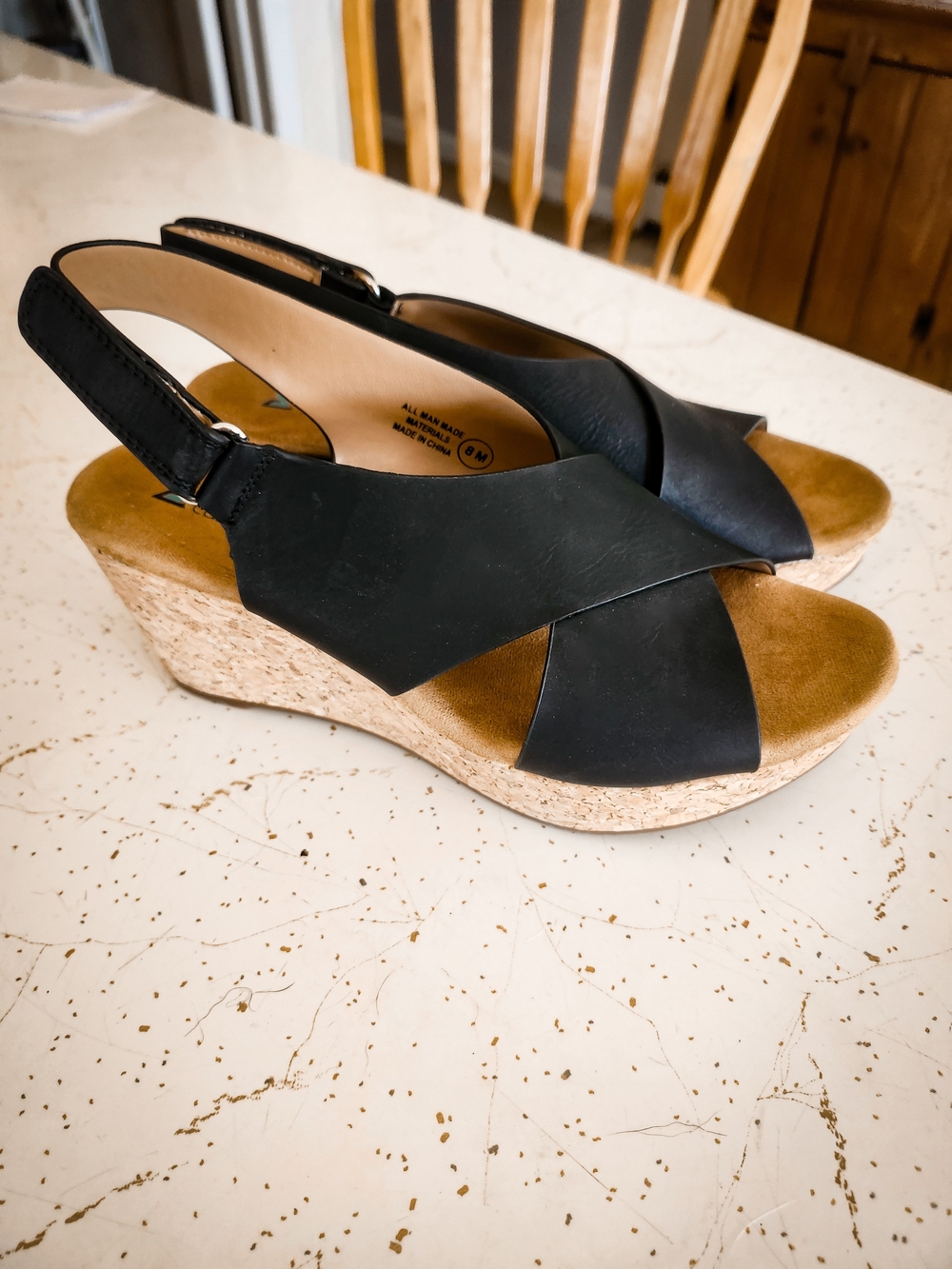 Cushionaire Cork Wedge Platform Sandals Black Size 8 Women's Comfort Shoes - Picture 2 of 8